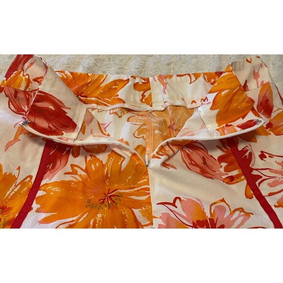 Apt. 9 Brand Orange Red Floral Flare Mid-Rise Skirt Knee Length Women's Size 12 - Picture 5 of 13